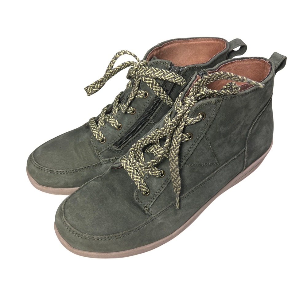 Vionic Shawna Sneakers Womens 7.5 Olive Green Nubuck High Top Gorpcore Utility